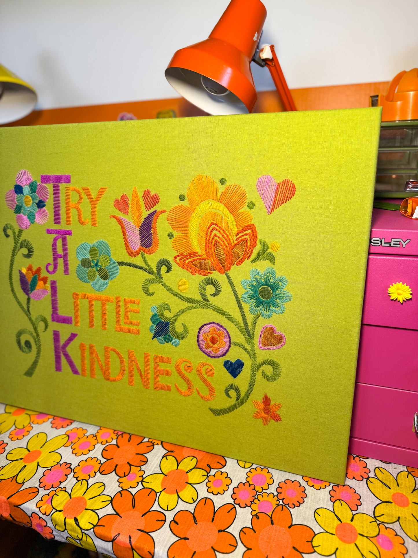 Talk A Little Kindness Crewel Commission - Light Green