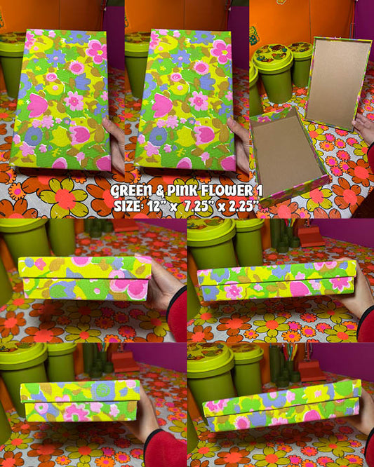 Green & Pink Flower Power - Vintage Inspired Storage Box #1