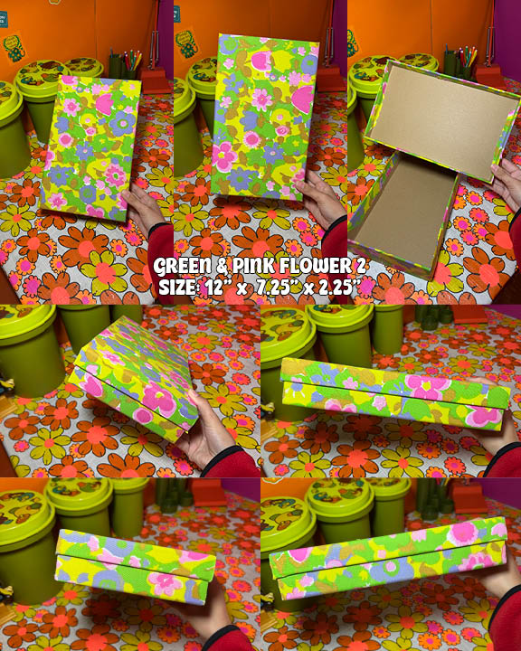 Green & Pink Flower Power - Vintage Inspired Storage Box #2