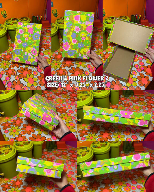 Green & Pink Flower Power - Vintage Inspired Storage Box #2