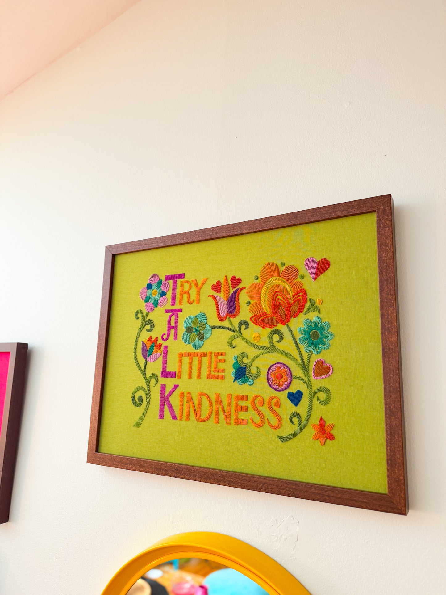 Talk A Little Kindness Crewel Commission - Light Green