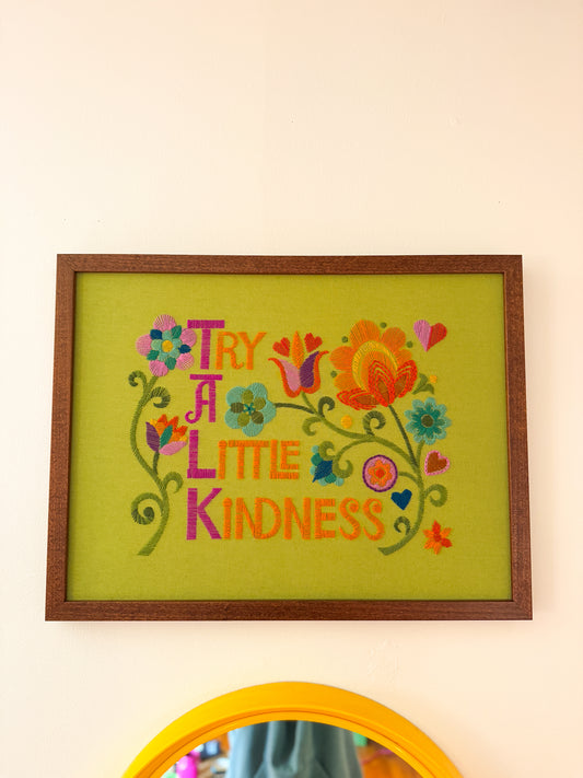 Talk A Little Kindness Crewel Commission - Light Green
