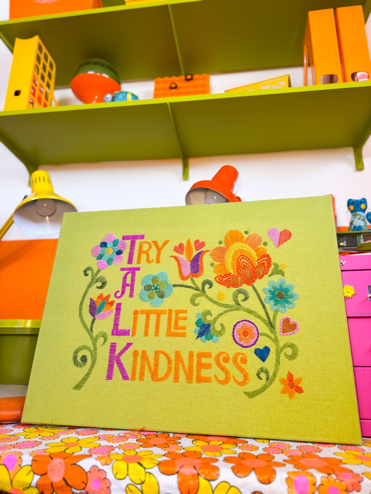 Talk A Little Kindness Crewel Commission - Light Green