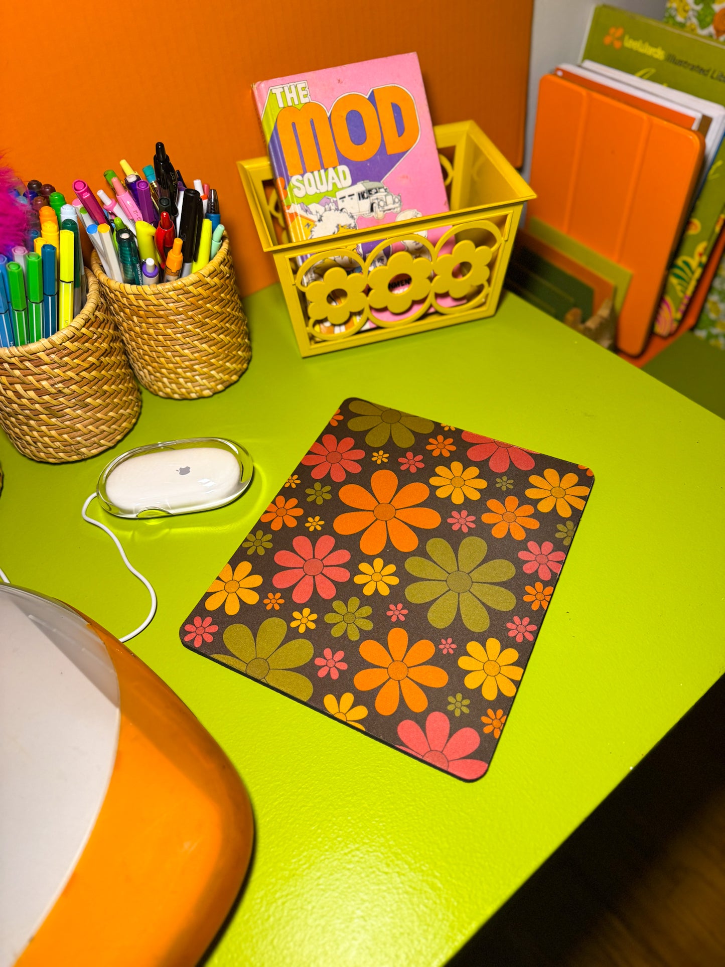 Vintage Inspired Flower Power Mouse Pad