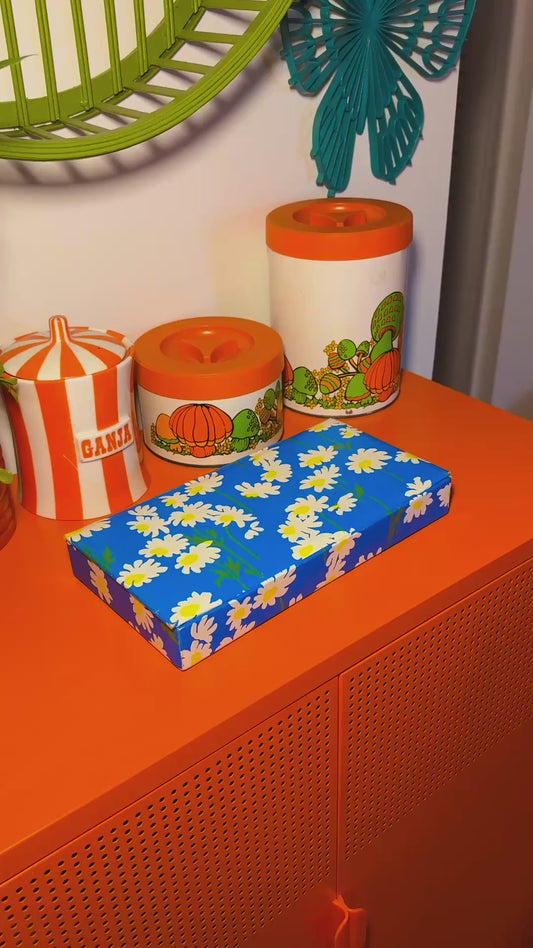 Vintage White Daisy Flower Box – Retro 1960s & 1970s Floral Storage Decor